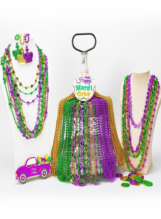 EOBOH 100PCS Mardi Gras Accessories, 11 Kinds Mardi Gras Beads Coins Mask Shape Necklace, Metallic Green Purple Gold Beads Parade Throw Costumes, Festival Carnivals Celebration Events Party Throws Supplies - Image 5